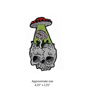 UFO brain abduction skull Embroidered Iron-On Patch image 1