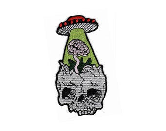 UFO brain abduction skull Embroidered Iron-On Patch