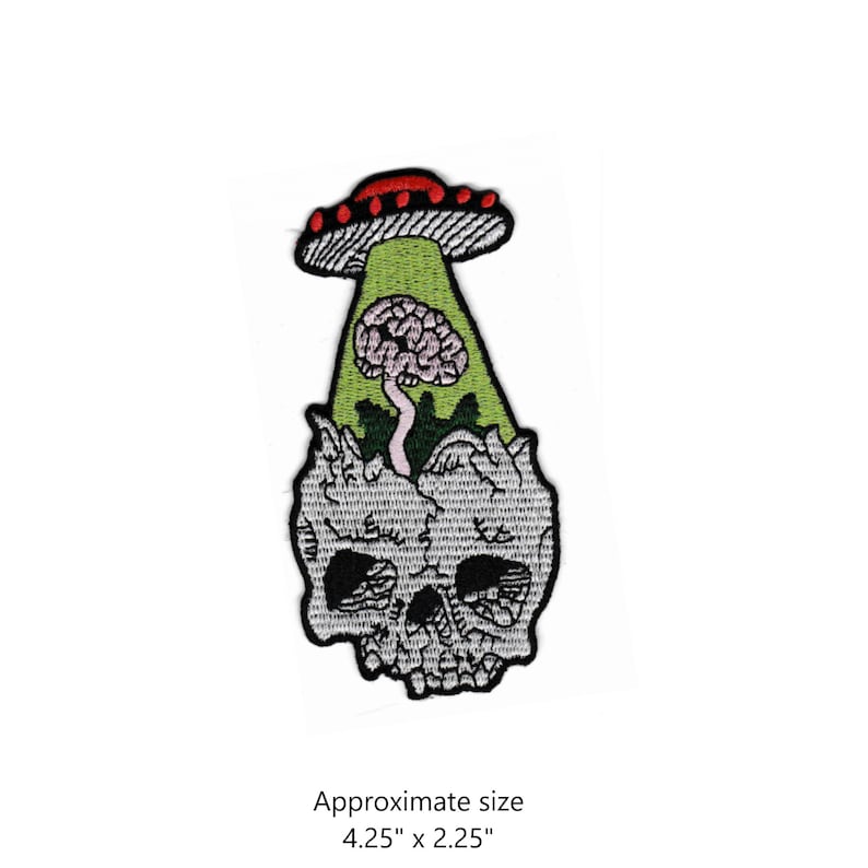 UFO brain abduction skull Embroidered Iron-On Patch image 1