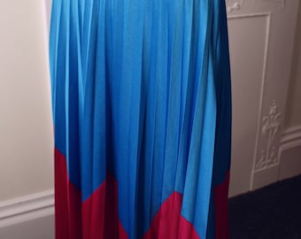 Louis Caring glam rock blue and pink 1970s vintage pleated jersey midi skirt