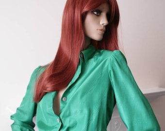 Diane von Furstenberg emerald green 1970s vintage knife pleated shirt dress