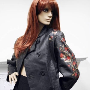 Jürgen Michaelsen hand painted black leather 1980s vintage oversized biker jacket