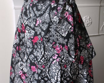 Renjoy of London bohemian vintage 1970s/1980s floral print barkcloth cotton maxi skirt