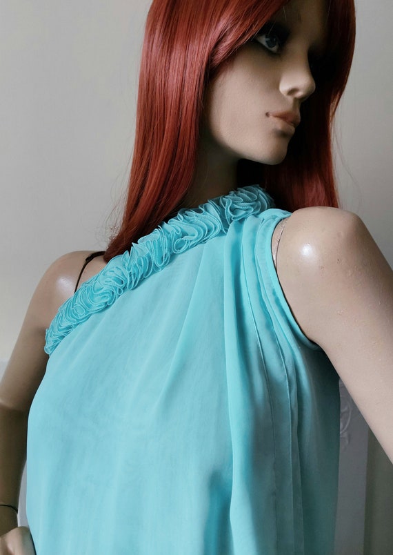 John Bates for Jean Varon turquoise chiffon 1970s… - image 1