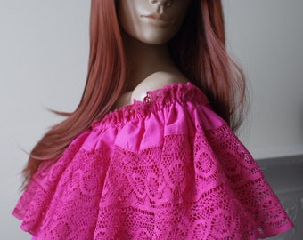 Tachi Castillo for Mexicana boutique 1970s vintage Mexican hot pink cotton and lace off the shoulder blouse top