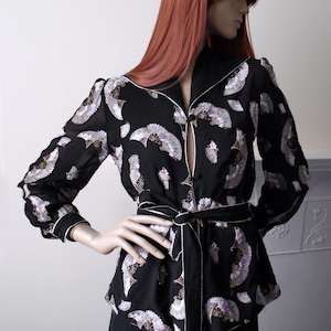 Janice Wainwright embroidered fan motif 1970s jacket top and maxi skirt ensemble dress