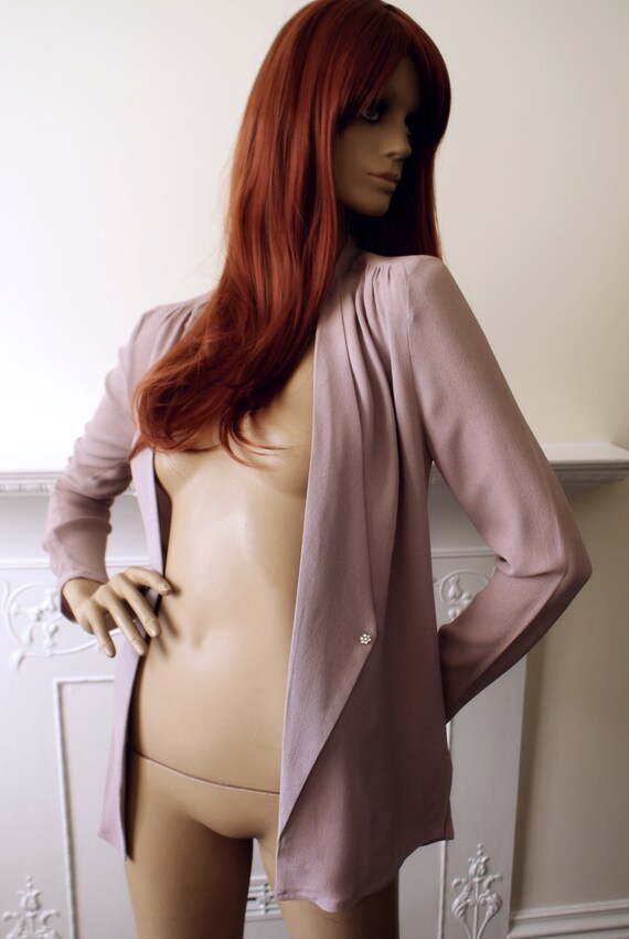 Lilac moss crepe Aristos 1970s vintage open fronte