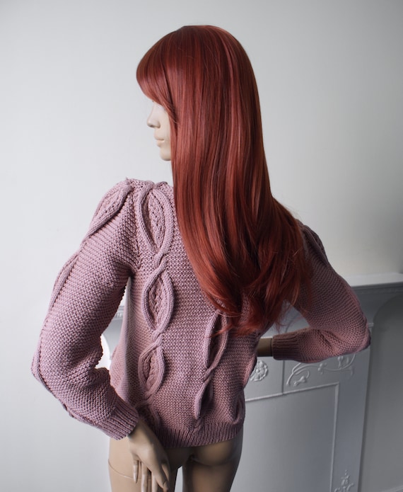 トップス 80s Hand Knit Dusty Pink Wool Cardigan Quirky Hand-knitted 1970s/1980s Vintage Dusty Rose Pink