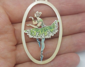 Ballet Russes ballerina antique vintage 1920s celluloid cut out painted silhouette pendant