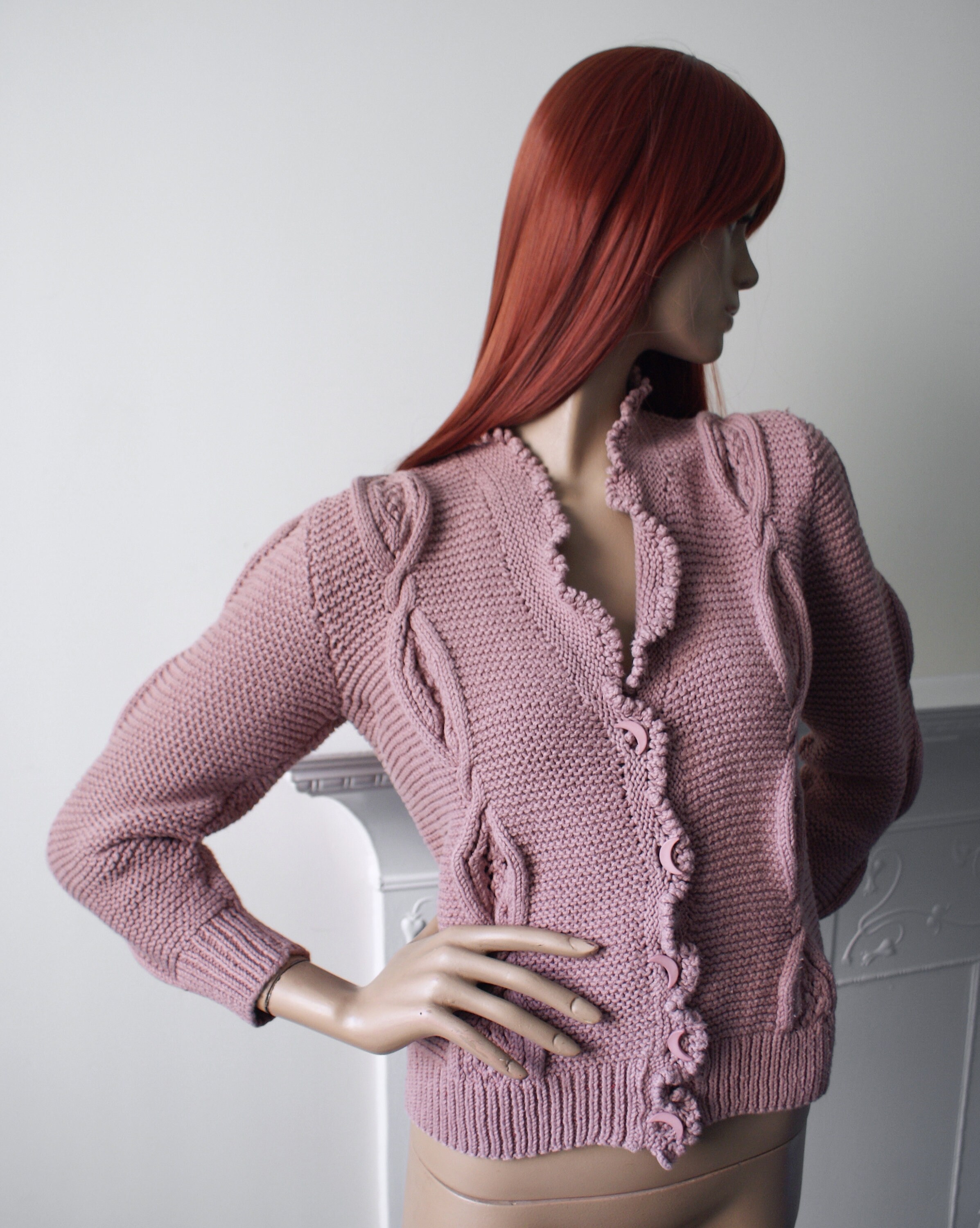 低価格で大人気の 1970s/1980s Hand-knitted Quirky Vintage Pink Rose Dusty トップス