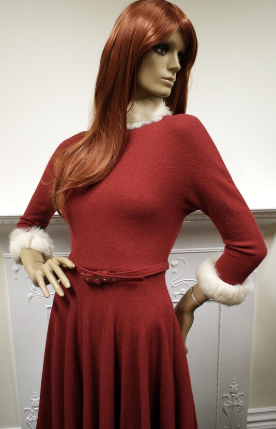 Red wool and white fur trim 1970s Miss Mouse Rae S