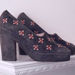 EDOUARD JERROLD for Lord & Taylor 1970s vintage embroidered suede glam rock platform shoes
