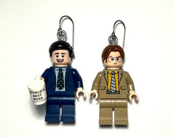 Dwight Schrute and Michael Scott - The Office - Earrings made with LEGO minifigures - Titanium dangle earrings