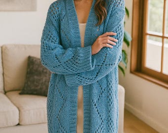 Lace Knit Cardigan Pattern: Women's Oversized Open Sweater (PDF Download)