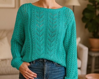 Lace Knit Pullover Sweater Pattern – Women's Jumper, Seamless DIY (PDF Pattern)