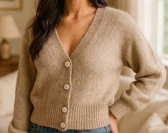 Classic Knit Cardigan Pattern | Cropped Button Cardigan | Elegant V Neck Sweater | Timeless PDF