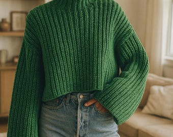 Crochet Pattern PDF | That Sweater with Drop Shoulder | Oversized Pullover with Collar DIY Tutorial