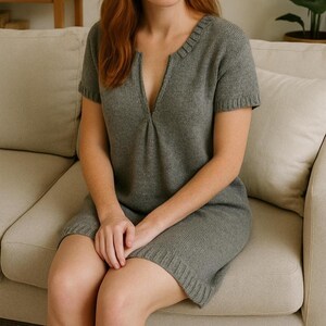 Ocean Mist Knit Tunic Pattern – Short Sleeve Minimalist Dress Knitting Pattern, Top Down Seamless Knit Dress, Modern Women’s Knitwear Design image 6
