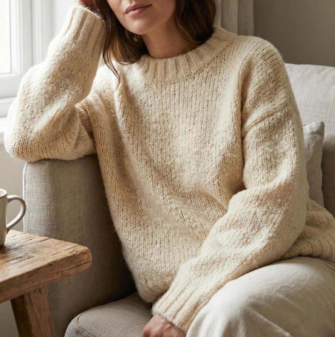 Top Down Raglan Sweater Knitting Pattern | Seamless Boucle Pullover PDF ...