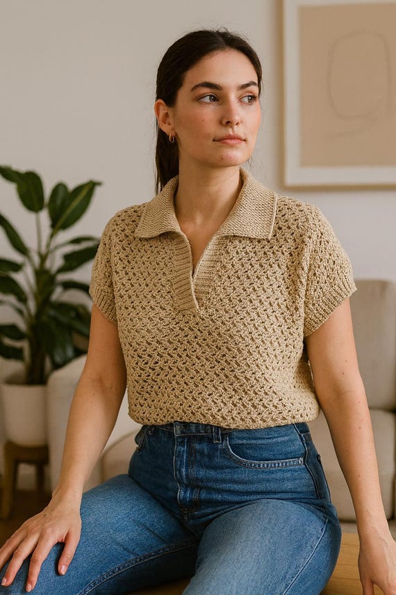 Crochet Polo Shirt Pattern: Summer Top or Dress (PDF)