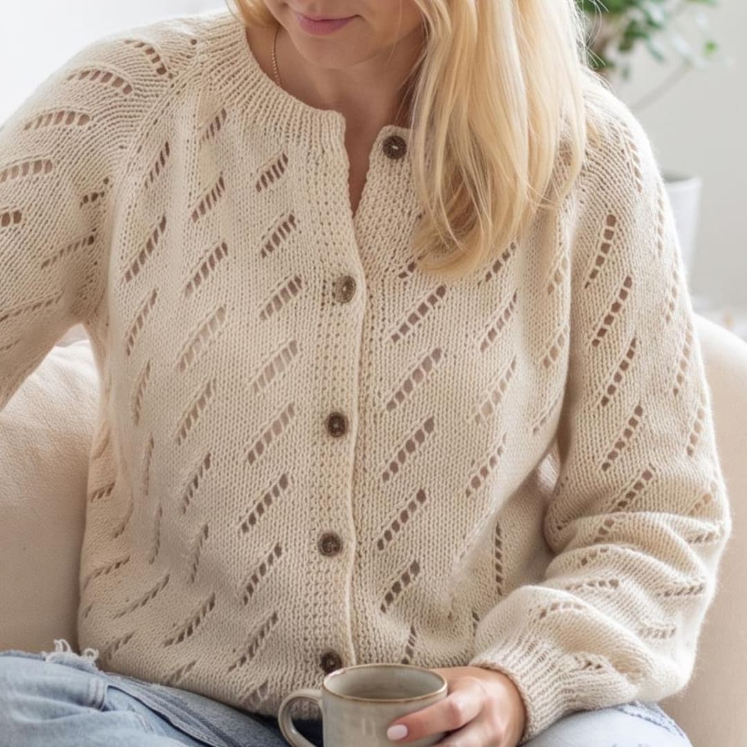 Lace Knit Cardigan Pattern PDF, Top Down Raglan Cardigan, Button