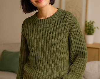 Chunky Ribbed Sweater Crochet Pattern | Beginner-Friendly Pullover (Digital Download)