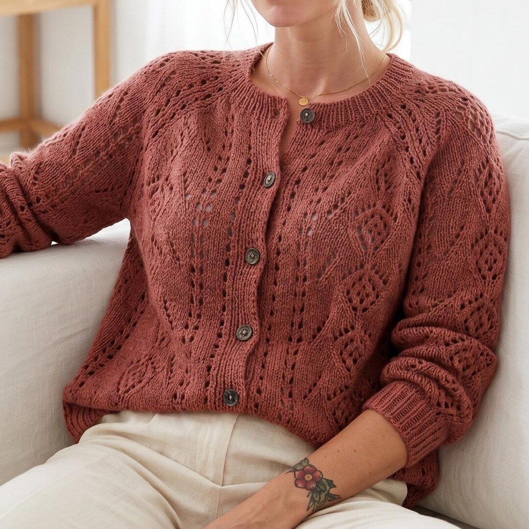 Diamond Lace Cardigan Pattern | Knit Sweater Digital Download - Etsy
