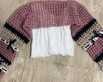 Pink Mesh Shrug Crochet Pattern with Ribbon Sleeves