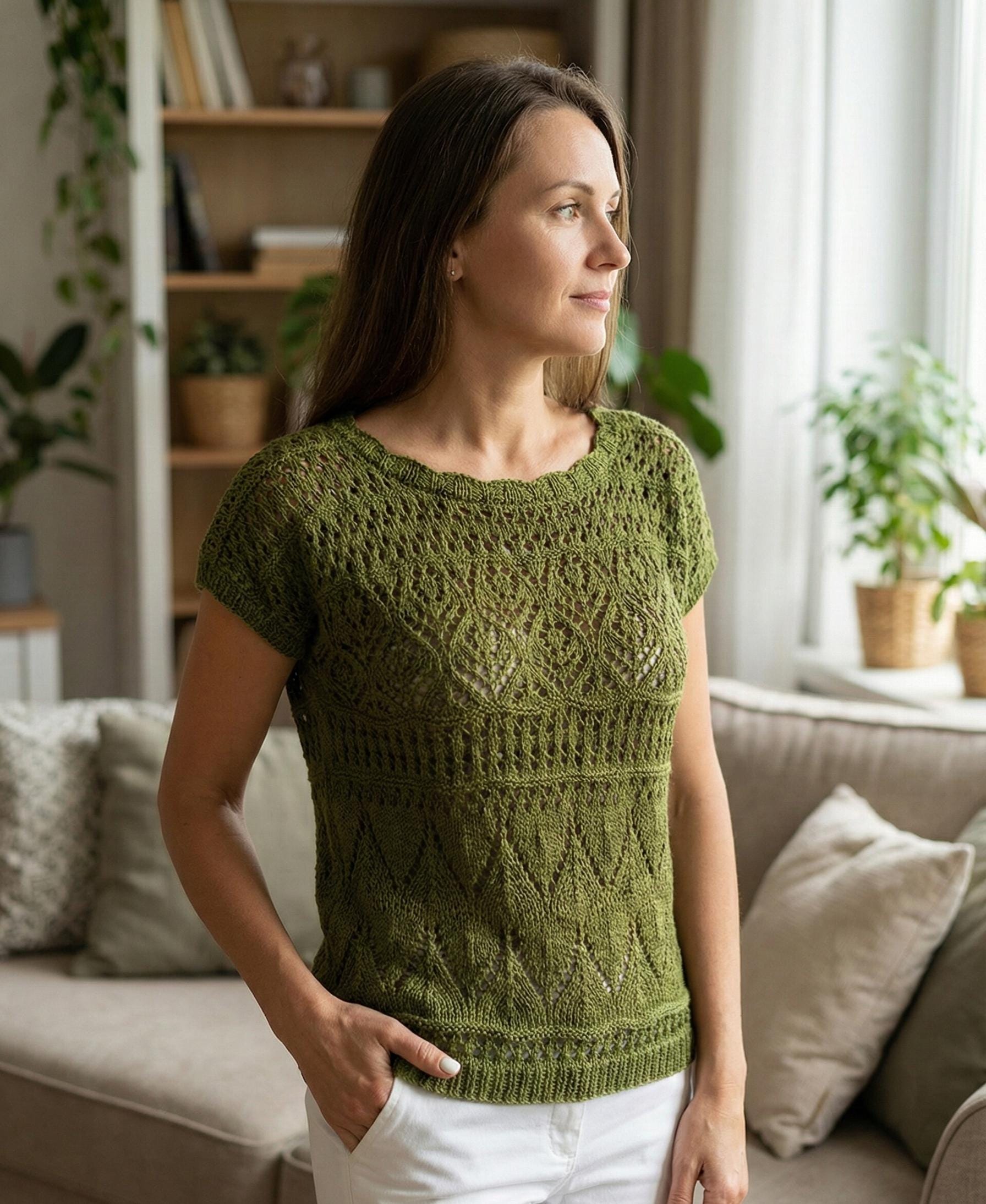 Lace Knit Top Pattern | Summer Knit Blouse | Short Sleeve Knitted