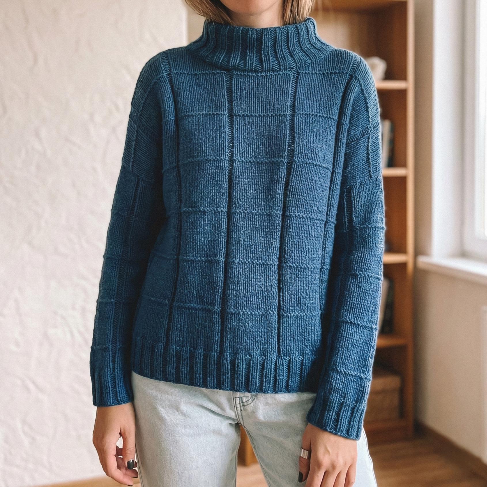 Cube Grid Sweater Knitting Pattern | Mock Neck Pullover (PDF Pattern ...