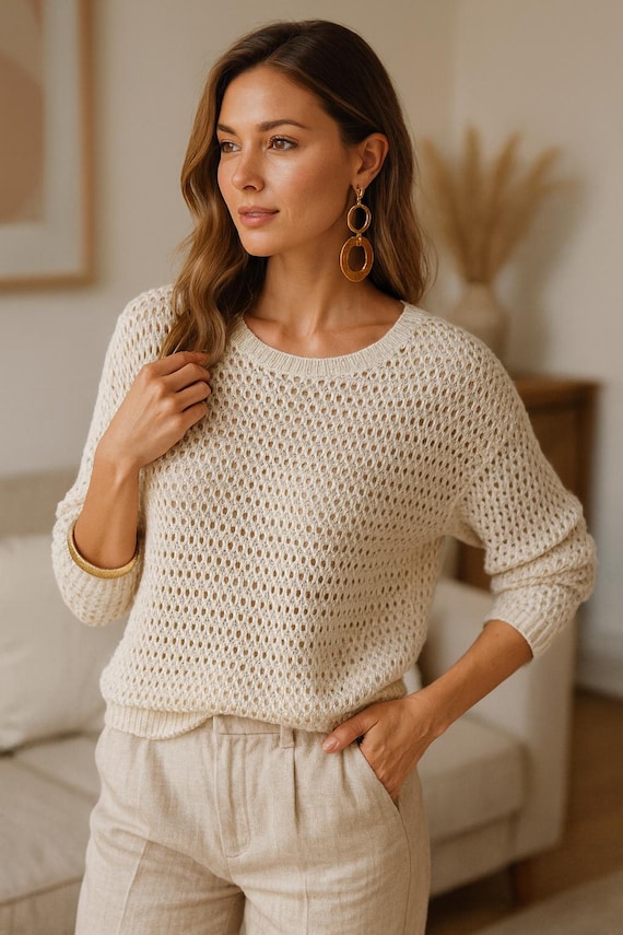 SUPPLY Cotton Mesh Knit ニット LOOSE Open Mesh Knit Cardigan PDF Pattern | Lightweight Summer Sweater