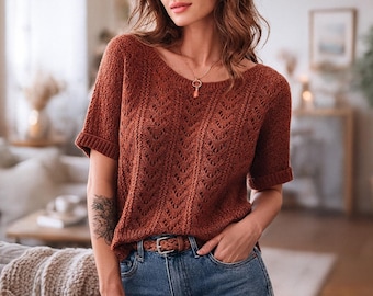 Picot Lace Knit Cardigan Pattern: Women's Openwork Summer Top (PDF