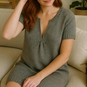 Ocean Mist Knit Tunic Pattern – Short Sleeve Minimalist Dress Knitting Pattern, Top Down Seamless Knit Dress, Modern Women’s Knitwear Design image 7
