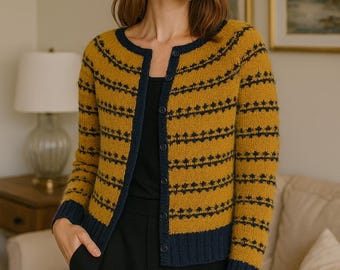 Knitting Pattern – Striped Button-Up Cardigan | Women’s Modern Sweater PDF Tutorial