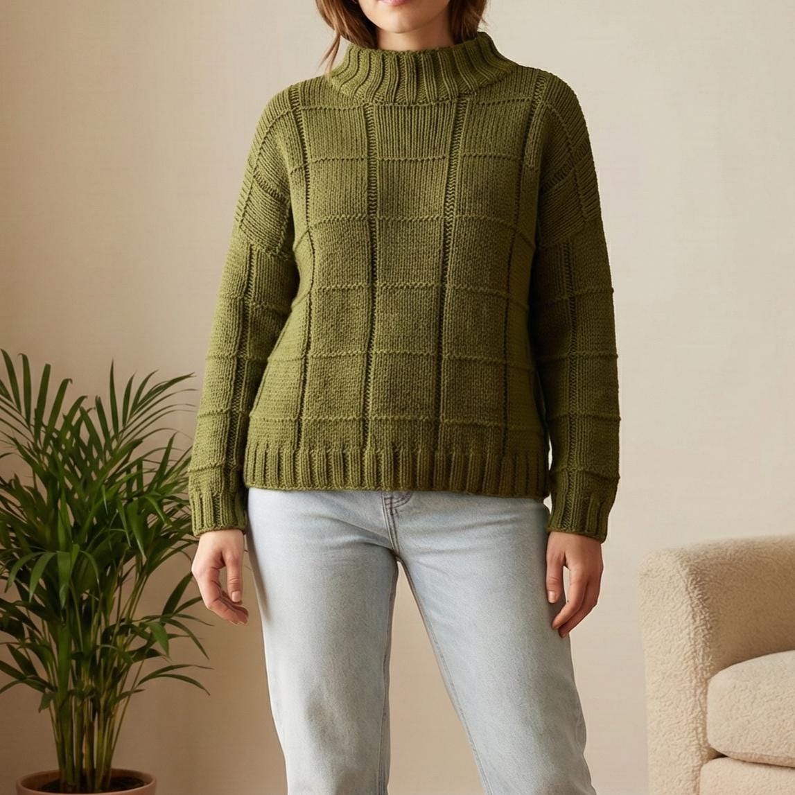 Cube Grid Sweater Knitting Pattern | Mock Neck Pullover (PDF Pattern ...