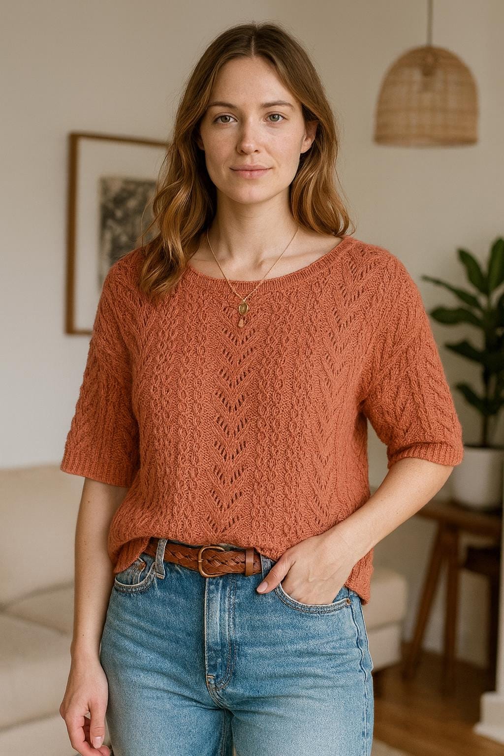 Lace Knit Top Pattern • Short Sleeve Openwork Cardigan PDF