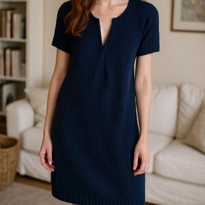 Ocean Mist Knit Tunic Pattern – Short Sleeve Minimalist Dress Knitting Pattern, Top Down Seamless Knit Dress, Modern Women’s Knitwear Design image 3