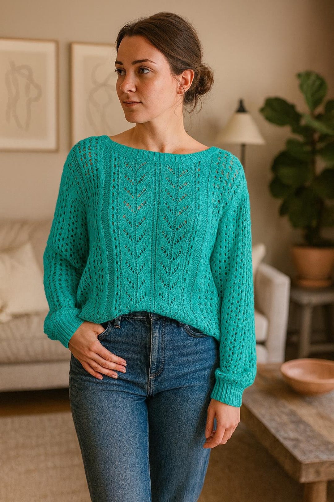 Lace Knit Pullover Sweater Pattern – Women's Jumper, Seamless DIY (PDF ...