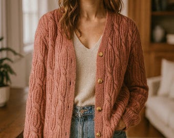 Chunky Knit Cardigan Pattern: Top-Down Cable Sweater (PDF)