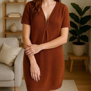 Ocean Mist Knit Tunic Pattern – Short Sleeve Minimalist Dress Knitting Pattern, Top Down Seamless Knit Dress, Modern Women’s Knitwear Design image 4
