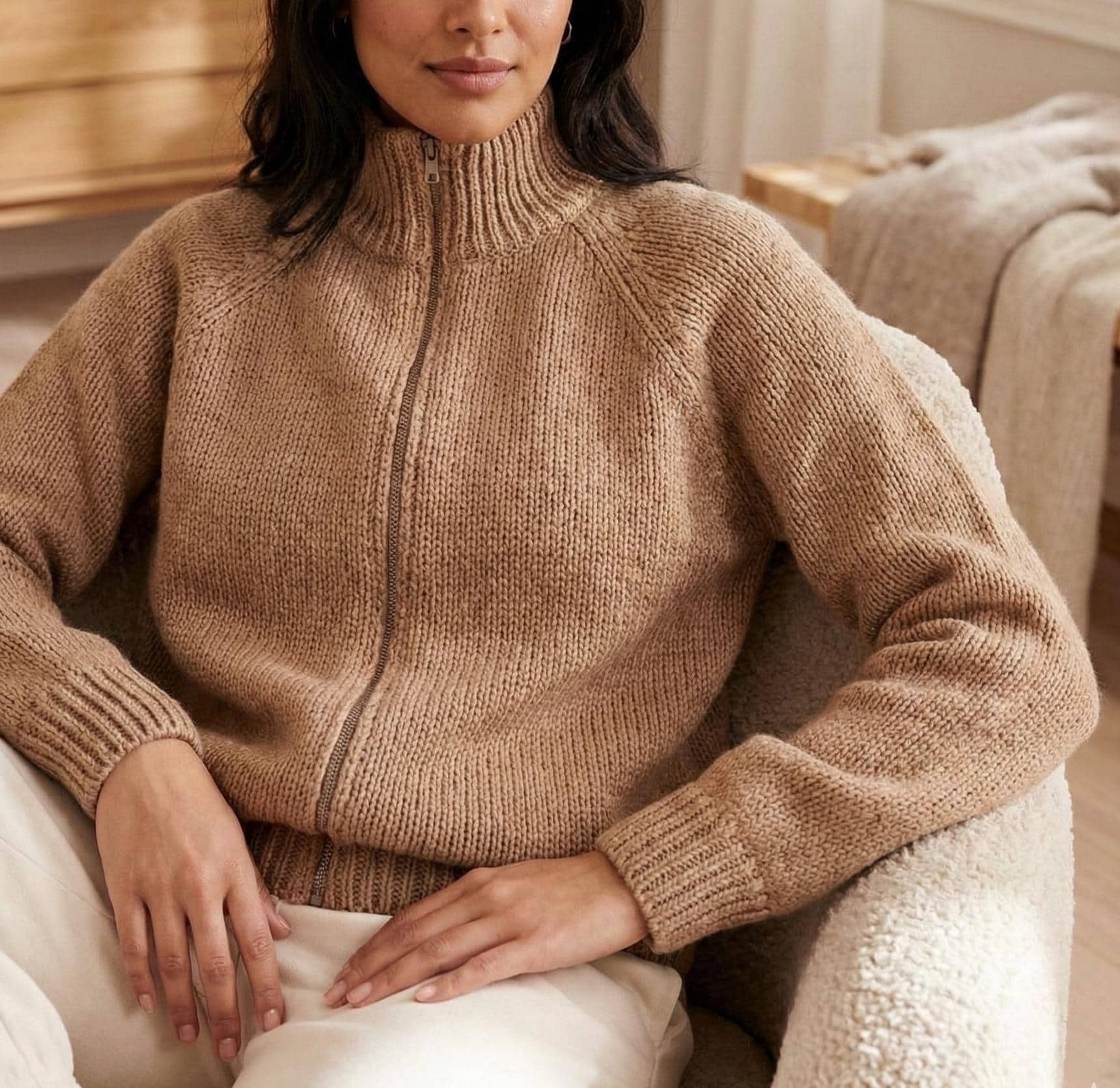 カーディガン/ボレロ SWITCH PATTAERN KNIT ZIP CARDIGUN