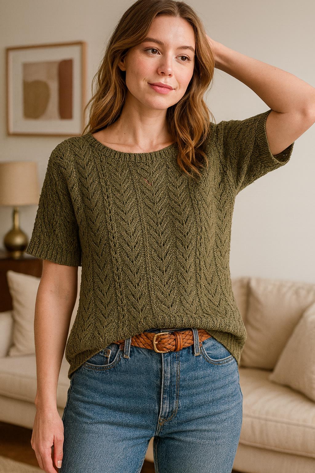 Lace Knit Top Pattern • Short Sleeve Openwork Cardigan PDF