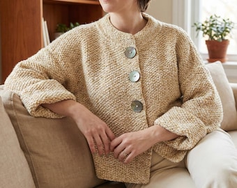 Chunky Knit Cardigan Pattern, Cozy Buttoned Sweater, Oversized Textured Jacket, Easy Knitting Pattern