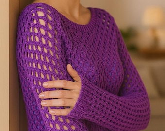 Crochet Mesh Sweater Pattern PDF, Openwork Pullover, Summer Crochet Top Tutorial, Digital Download
