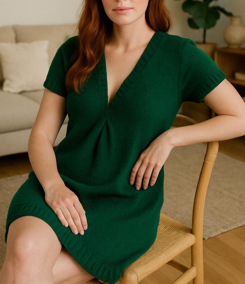Ocean Mist Knit Tunic Pattern – Short Sleeve Minimalist Dress Knitting Pattern, Top Down Seamless Knit Dress, Modern Women’s Knitwear Design image 2