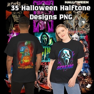 35 Halloween Halftone Designs PNG | Spooky T-shirt & Print-Ready Graphics | High-Quality Digital Download