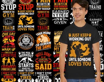 Gym T-Shirt Designs | Motivational Fitness Graphics Bundle (ai, eps, jpg, psd, svg, png)