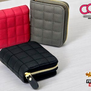 Mini billetera acolchada para mujer / Tarjetero pequeño con cremallera / Monedero de PU bonito / Clip para billetes de moda para mujer / Monedero compacto de regalo