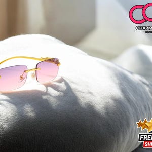 Sunglasses Rimless Cut Edge | Vintage Design Luxury | Golden Leopard Frame | Fashion Designer Shades | Stylish & Trendy Eyewear