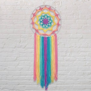 Mandala Dreamcatcher, Crochet Wall Hanging, Pastel Rainbow, Crochet Mandala, Girls Room Decor, Boho Decor, Wall Hanging, MADE TO ORDER